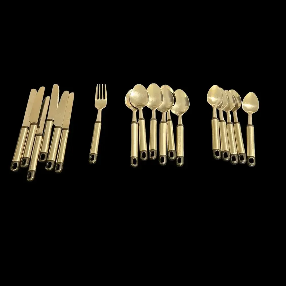 18 Pc Mid Century Stainless Steel Flatware Set Satin Handle Knives Spoons Fork